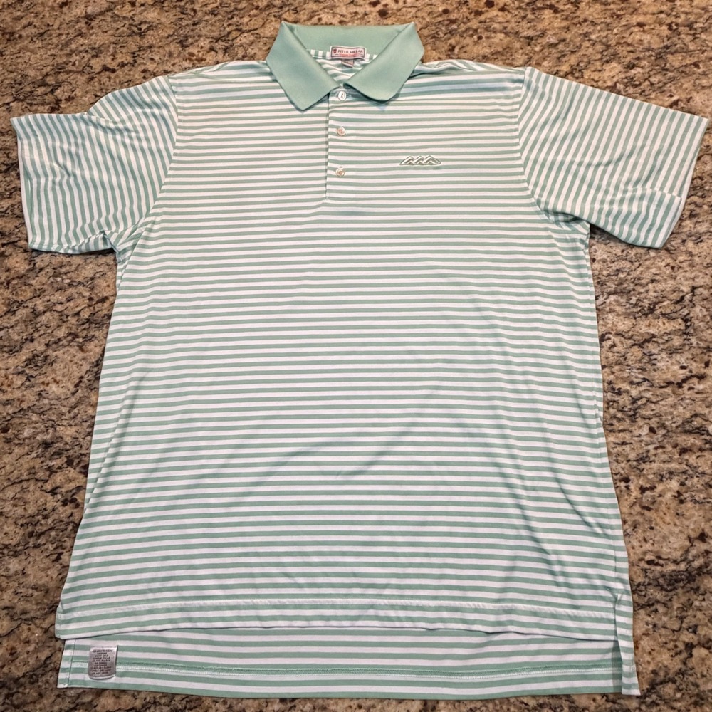Peter Millar Summer‎ Comfort Mens Large Polo Shirt Mint Green White Striped Golf